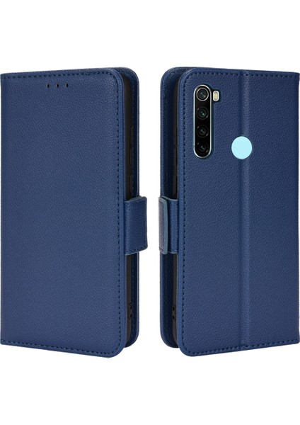 Litchi Doku Pu Deri+Tpu Tampon Stand Kapağı Tam Koruyucu Telefon Kasası Xiaomi Redmi Için Cüzdan ile Not 8/not 8 2021-DARK Mavi (Yurt Dışından)
