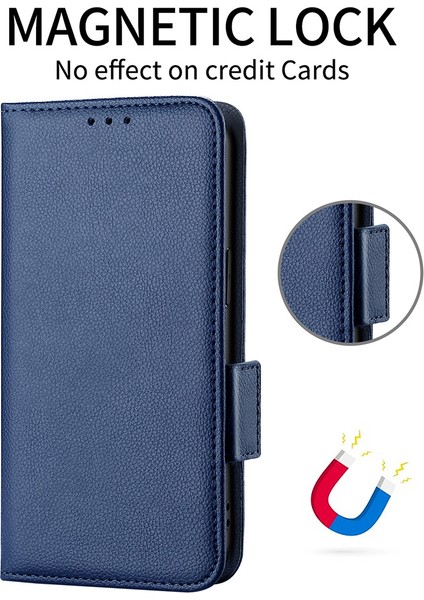 Litchi Doku Pu Deri+Tpu Tampon Stand Kapağı Tam Koruyucu Telefon Kasası Xiaomi Redmi Için Cüzdan ile Not 8/not 8 2021-DARK Mavi (Yurt Dışından)
