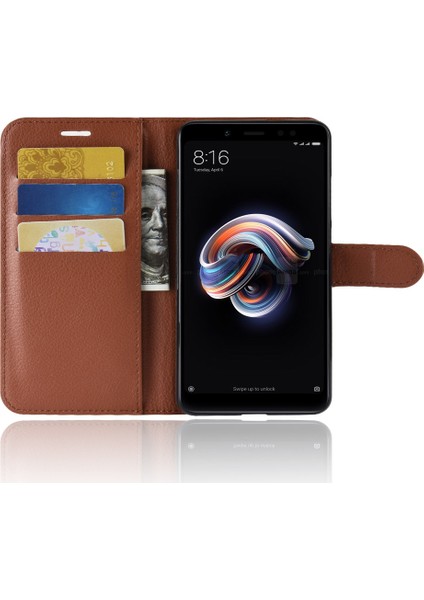 Litchi Cilt Cep Telefonu Deri Deri Cüzdan Kılıfı Xiaomi Redmi Note 5 Pro (Çift Kamera)/redmi Note 5 (Çin) -Brown (Yurt Dışından)