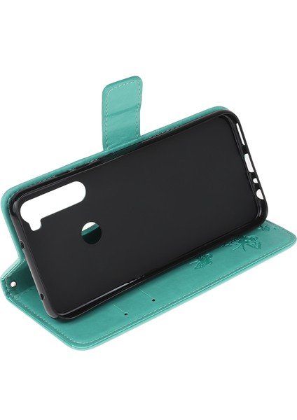 Xiaomi Redmi Için Kelebek Çiçek Deri Cüzdan Kılıfı Not 8-Yeşil (Yurt Dışından)