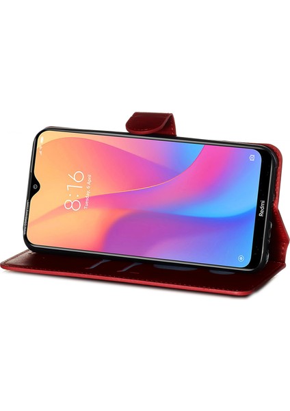 Cüzdan Stand Flip Deri Telefon Kılıfı Xiaomi Redmi 8A-KIRMIZI (Yurt Dışından)