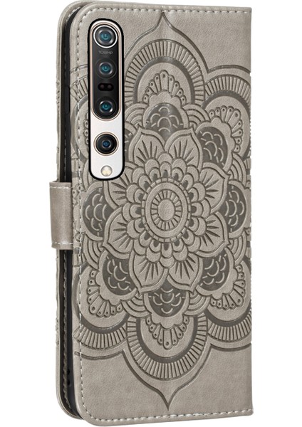 Xiaomi Mi 10/mi 10 Pro-Grey Için Mandala Çiçek Deri Cüzdan Stand Kılıfı (Yurt Dışından)