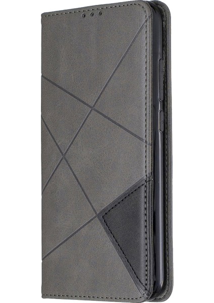 Geometrik Desen Standı Deri Kart Tutucu Xiaomi Redmi Note 8-Grey Için (Yurt Dışından)