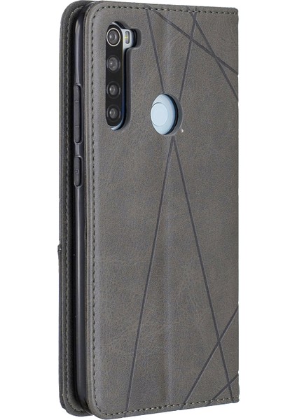 Geometrik Desen Standı Deri Kart Tutucu Xiaomi Redmi Note 8-Grey Için (Yurt Dışından)