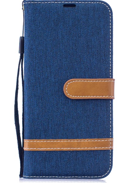 Xiaomi Redmi Için Iki Tonlu Jean Bez Pu Deri Deri Flip Kılıf Not 7s /not 7 /redmi Note 7 Pro (Hindistan) -Dark Blue (Yurt Dışından)