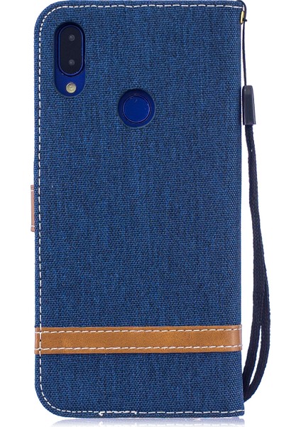 Xiaomi Redmi Için Iki Tonlu Jean Bez Pu Deri Deri Flip Kılıf Not 7s /not 7 /redmi Note 7 Pro (Hindistan) -Dark Blue (Yurt Dışından)