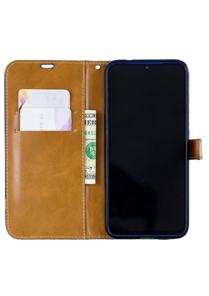 Xiaomi Redmi Için Iki Tonlu Jean Bez Pu Deri Deri Flip Kılıf Not 7s /not 7 /redmi Note 7 Pro (Hindistan) -Dark Blue (Yurt Dışından)