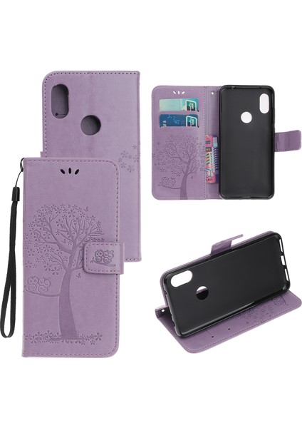 Baskı Ağacı Baykuş Cüzdan Standı Deri Flip Telefon Kılıfı Xiaomi Redmi Not 7s/not 7/not 7 Pro (Hindistan)-Işık Mor (Yurt Dışından)