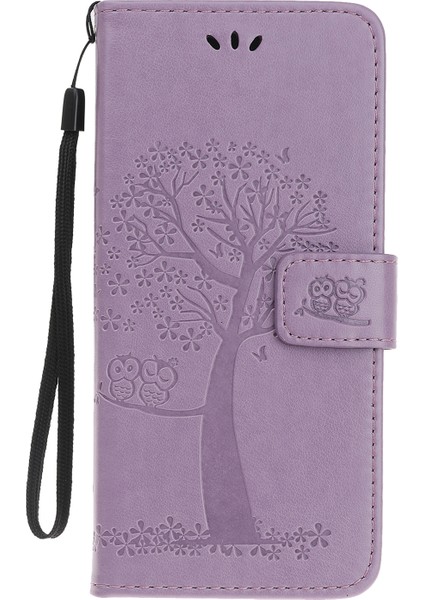 Baskı Ağacı Baykuş Cüzdan Standı Deri Flip Telefon Kılıfı Xiaomi Redmi Not 7s/not 7/not 7 Pro (Hindistan)-Işık Mor (Yurt Dışından)