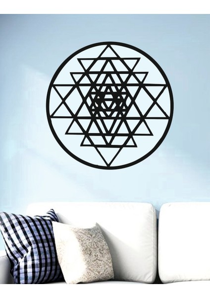 Yuvarlak Sri Yantra Dekoratif Ahşap Duvar Dekoru