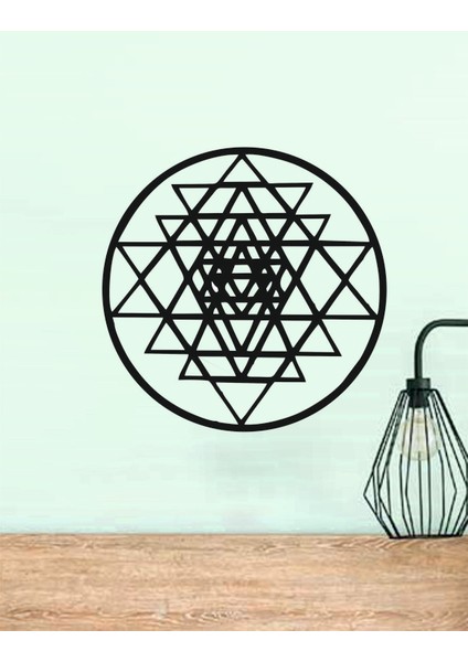 Yuvarlak Sri Yantra Dekoratif Ahşap Duvar Dekoru
