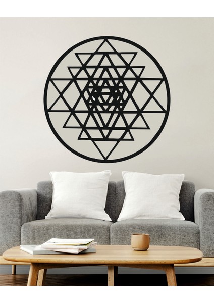 Yuvarlak Sri Yantra Dekoratif Ahşap Duvar Dekoru