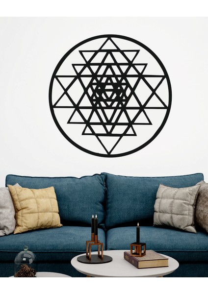 Yuvarlak Sri Yantra Dekoratif Ahşap Duvar Dekoru
