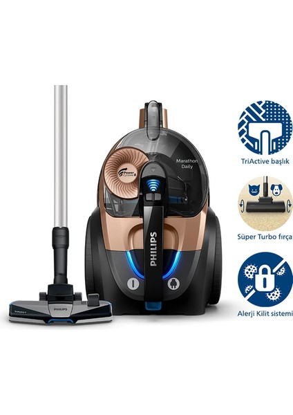 5 Yıl Motor Garantili Philips Marathon Daily Torbasız Elektrikli Süpürge Süper Turbo Fırçalı modelleri