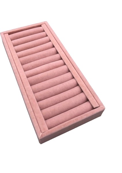 Yerli Üretim Süet Kumaş Pembe Renk 25 cm / 11,5 cm Kelepçe-Bileklik Sergileme Standı