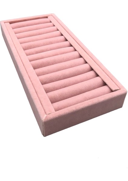 Yerli Üretim Süet Kumaş Pembe Renk 25 cm / 11,5 cm Kelepçe-Bileklik Sergileme Standı