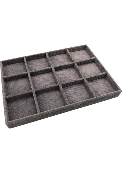 Yerli Üretim Keten Kumaş Füme Renk 34 cm / 24 cm 12 Bölmeli Çekmece Içi Takı Standı