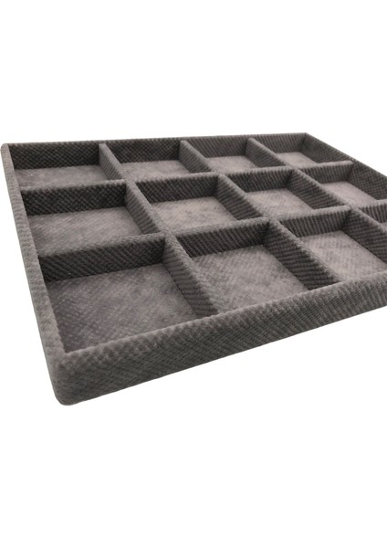 Yerli Üretim Keten Kumaş Füme Renk 34 cm / 24 cm 12 Bölmeli Çekmece Içi Takı Standı fiyatları