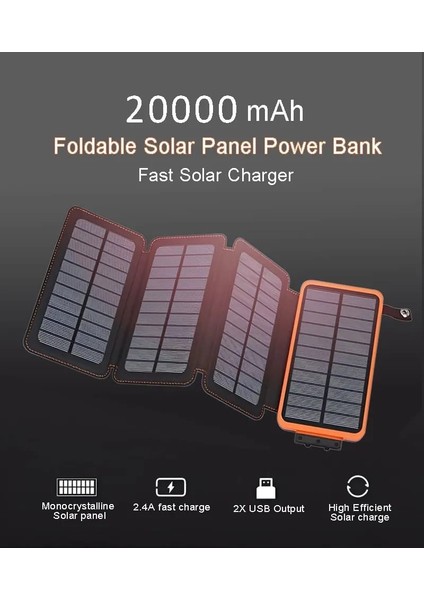 20000 Mah Güneş Enerjili Solar Powerbank + 3 Panel