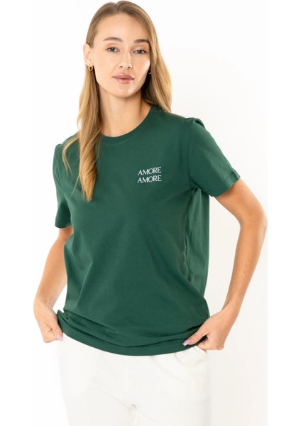 Amore Regular T-Shirt Kadın - Yeşil