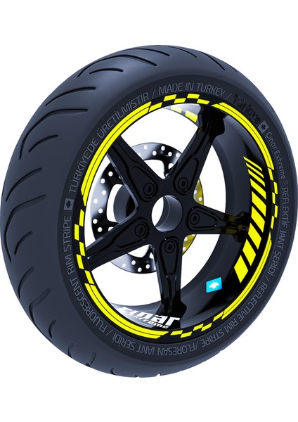Floresan Sarı Moto Gp Iç Dış Jant Şeridi Takım Sticker Çınar Extreme