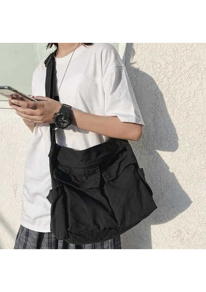 Moda Omuz Çantası Messenger Çanta Büyük Kapasiteli Tuval Tote Lady Kadınlar Için Bir Boyutu Siyah (Yurt Dışından)