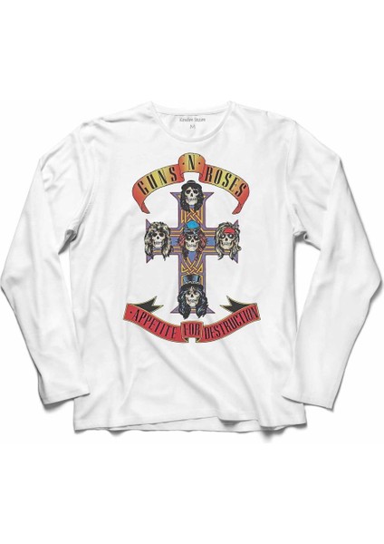 Guns N And Roses Gun Gül ve Kan Uzun Kollu Tişört Baskılı T-Shirt