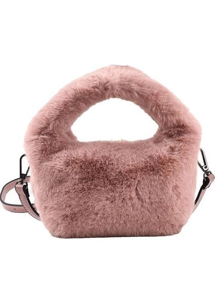 Yumuşak Kabarık Faux Kürk Çanta Peluş Tote Günlük Fermuar Kare Seyahat Sokak Crossbody Çanta (Yurt Dışından)