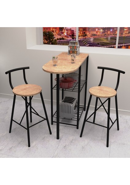 Mutfak Bar Masa Sandalye Takımı Katlanır Bar Sandalye 2 Kişilik Mutfak Masası Atlantik Çam 1307