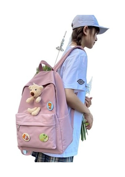 Kontrast Renkli Unisex Okul Sırt Çantası-Pembe (Yurt Dışından)