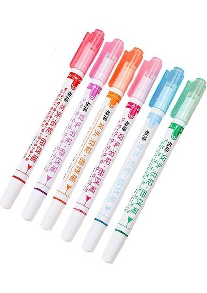 6 Adet Marker Kalem Çift Kafa Işaretleme Silindiri Ucu Dıy Scrapbooking Eğrisi Hattı (Yurt Dışından)