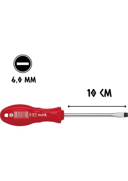 X-Plus Tornavida Mıknatıslı Düz Uçlu 6.0 - 10 Cm