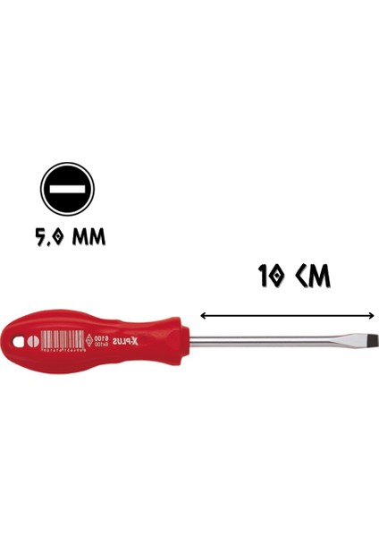 X-Plus Tornavida Mıknatıslı Düz Uçlu 5.0 - 10 Cm