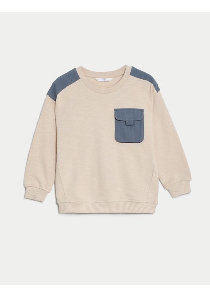 Marks & Spencer Saf Pamuklu Yuvarlak Yaka Sweatshirt