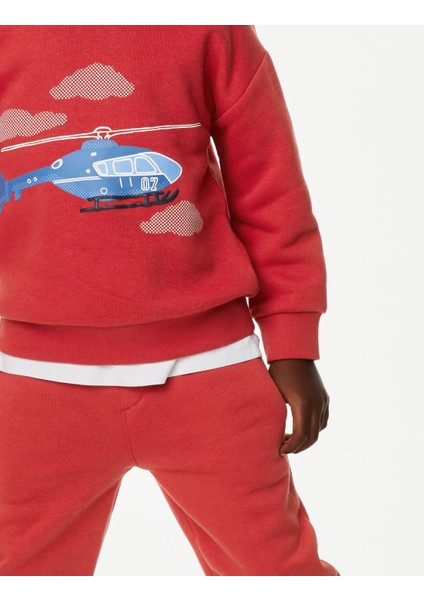 Marks & Spencer Helikopter Desenli Yuvarlak Yaka Sweatshirt