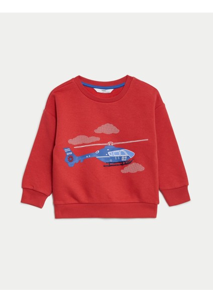 Marks & Spencer Helikopter Desenli Yuvarlak Yaka Sweatshirt