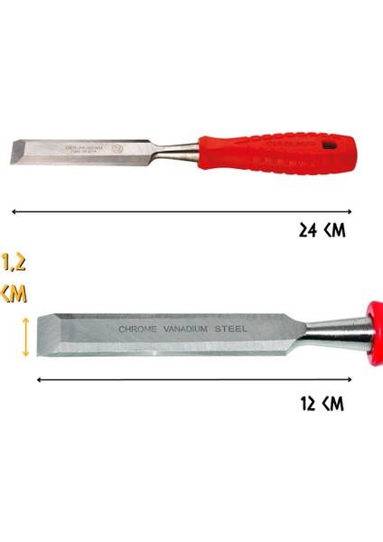 Plastik Saplı Düz Iskarpela - Ahşap Oyma Bıçağı - 12 mm - 24 Cm.