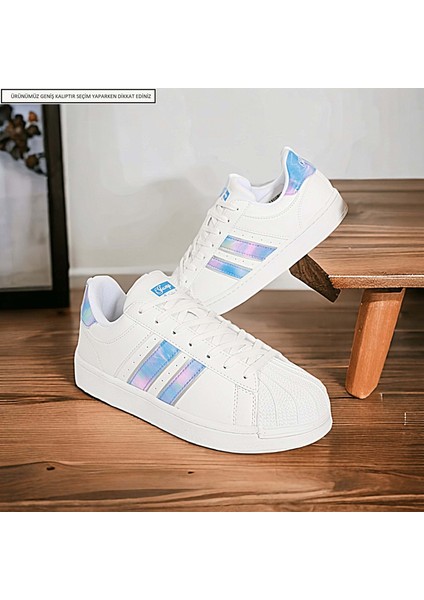 Konfores 1705-28787 Anatomik Tabanlı Süperstar Modeli Sneakers Ayakkabı - NKT01705-BEYAZ Gümüş-40