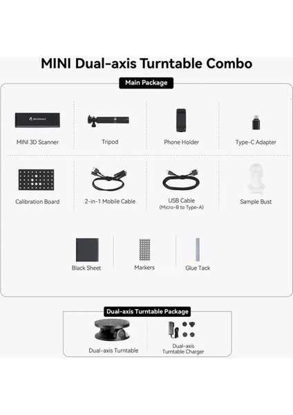 Mını Dual-Axis Turntable Combo 3D Tarayıcı