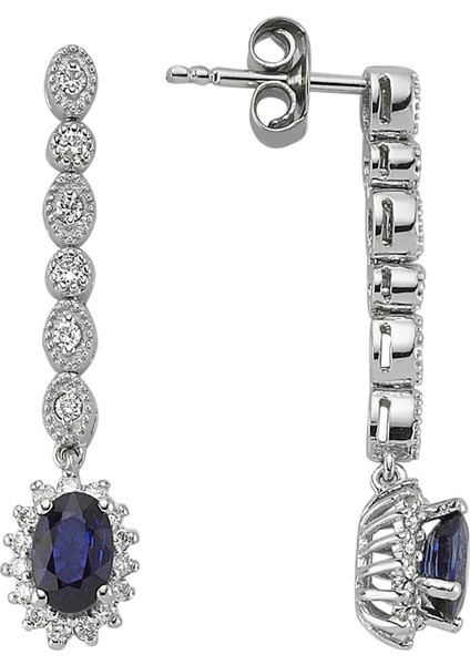 Pırlanta ve Oval Safir Taşlı Su Yolu Küpe 0415E0028