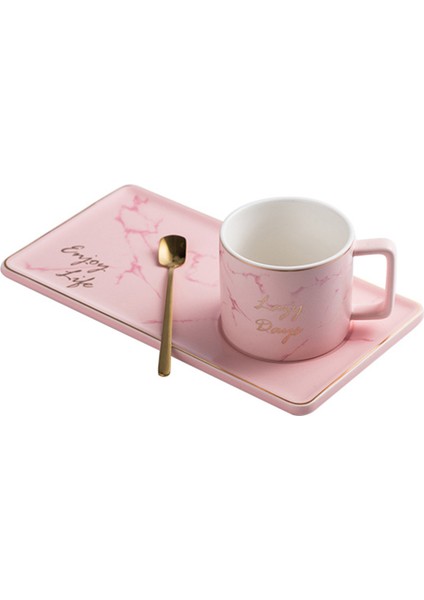 Altın Kaşık Kahve Fincanı Set Sofra Kahve Çay Süt Sopa Fincan Süt Kutusu Çay Kupası Tatlı Altın Kenar Plaka Kolu ile | Eski Moda Cam (Pembe) (Yurt Dışından)