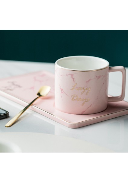 Altın Kaşık Kahve Fincanı Set Sofra Kahve Çay Süt Sopa Fincan Süt Kutusu Çay Kupası Tatlı Altın Kenar Plaka Kolu ile | Eski Moda Cam (Pembe) (Yurt Dışından)