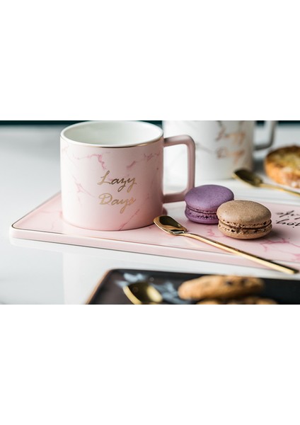 Altın Kaşık Kahve Fincanı Set Sofra Kahve Çay Süt Sopa Fincan Süt Kutusu Çay Kupası Tatlı Altın Kenar Plaka Kolu ile | Eski Moda Cam (Pembe) (Yurt Dışından)