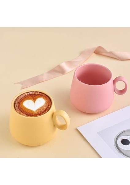 Yaratıcı Gökkuşağı Seramik Kahve Kupa Pastel Renk Sevimli Çay Tumbler Kupası Tazas De Cafe Bardaklar ve Kupalar Yenilik Latte Tumblers | Kupalar (Pembe) (Yurt Dışından)