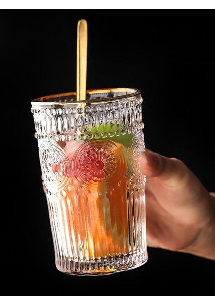 1 Adet 350 ml Nordic Phnom Penh Cam Retro Ayçiçeği Rölyef Su Kupası Kalınlaşmış Suyu Kupası Aile Kahvaltı Kupası Şarap Kupası Cam Drinkware | Gravür (Uzun Boylu Boyalı Boyalı) (Yurt Dışından)