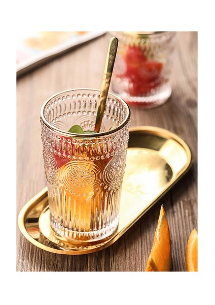 1 Adet 350 ml Nordic Phnom Penh Cam Retro Ayçiçeği Rölyef Su Kupası Kalınlaşmış Suyu Kupası Aile Kahvaltı Kupası Şarap Kupası Cam Drinkware | Gravür (Uzun Boylu Boyalı Boyalı) (Yurt Dışından)