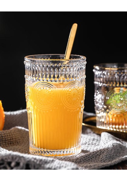 1 Adet 350 ml Nordic Phnom Penh Cam Retro Ayçiçeği Rölyef Su Kupası Kalınlaşmış Suyu Kupası Aile Kahvaltı Kupası Şarap Kupası Cam Drinkware | Gravür (Uzun Boylu Boyalı Boyalı) (Yurt Dışından)