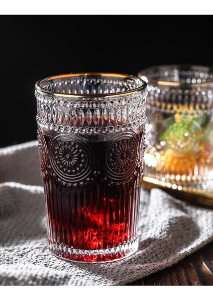 1 Adet 350 ml Nordic Phnom Penh Cam Retro Ayçiçeği Rölyef Su Kupası Kalınlaşmış Suyu Kupası Aile Kahvaltı Kupası Şarap Kupası Cam Drinkware | Gravür (Uzun Boylu Boyalı Boyalı) (Yurt Dışından)