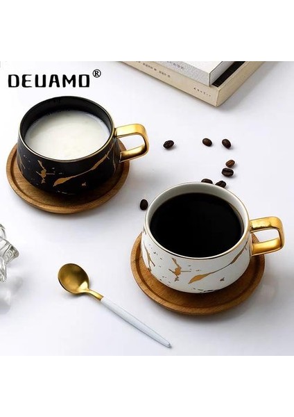 Lüks Nordic Mermer Seramik Kahve Fincanları Yoğunlaştırılmış Kahve Kupalar Cafe Çay Kahvaltısı Süt Bardak Daire Takım Elbise Çanak Kaşık Seti | Kupalar (Beyaz) (Yurt Dışından) indirimleri