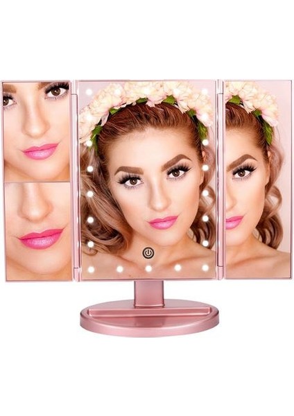 Ayna Ayna Güzellik Ayna Masaüstü USB Akıllı Dokunmatik Güzellik Ayna Katlanmış Ayna 22 LED Işık Aynası | Banyo Aynaları (Yurt Dışından)